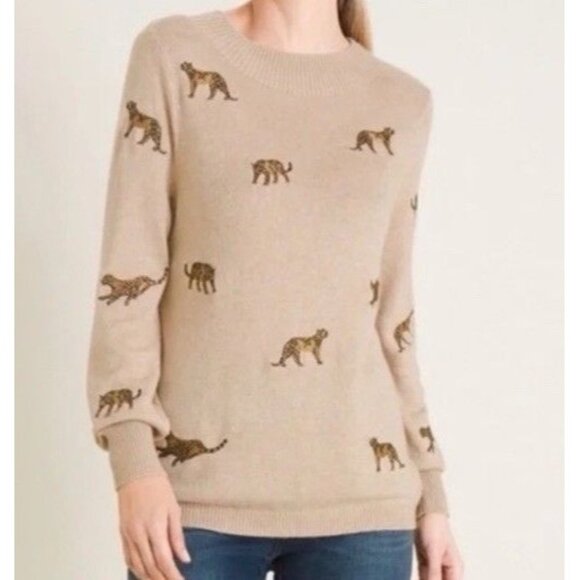 Chico's Sweaters - Chicos Pullover Sweater Embroidered Cheetah Long Sleeves Beige Womens XL NEW